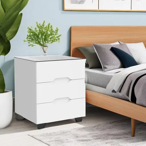 White Smart Nightstand With Wireless Charging And USB Ports