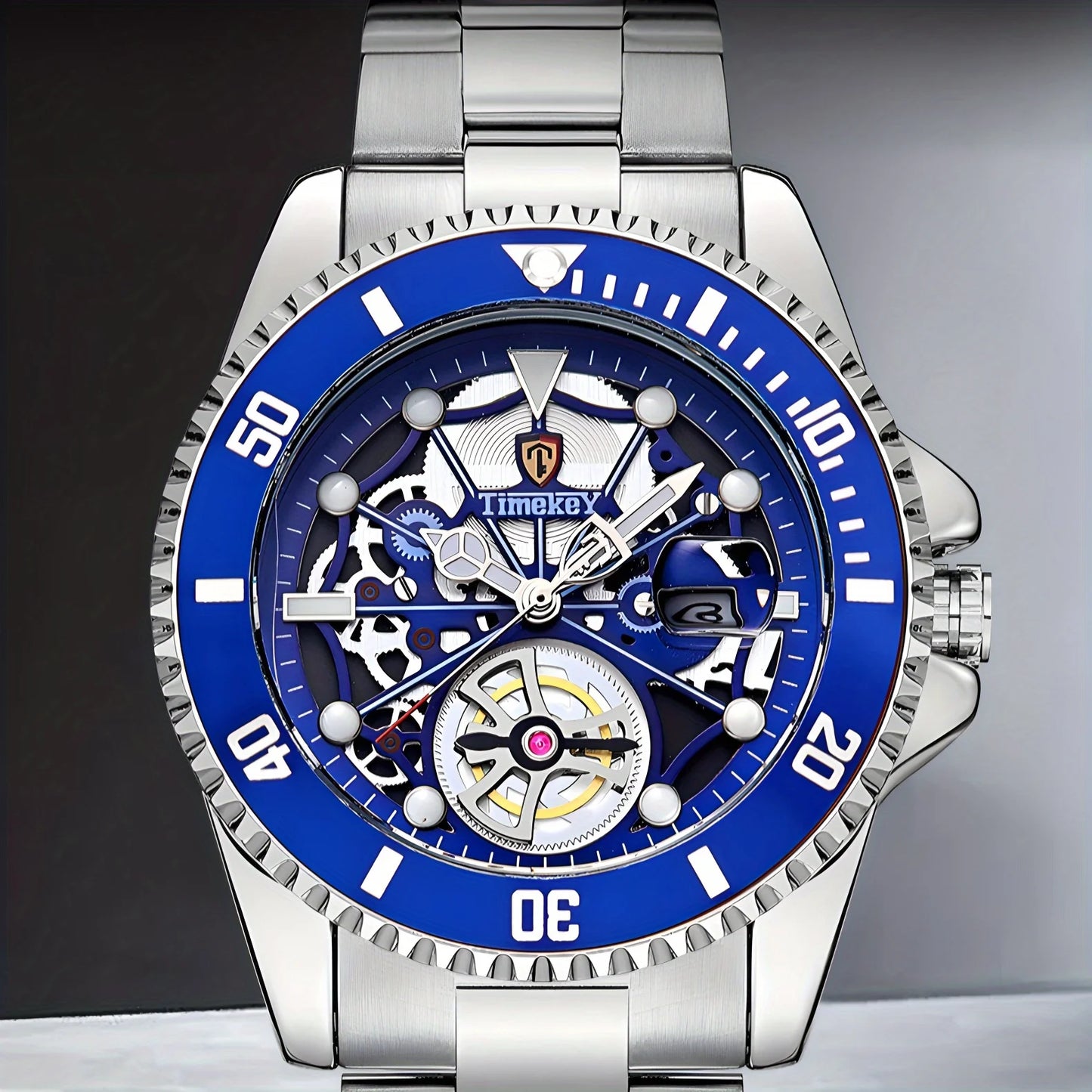 1pc men's quartz watch, mechanical watch shape, big brand design, rotating bezel, business, daily wear. Valentine's Gift