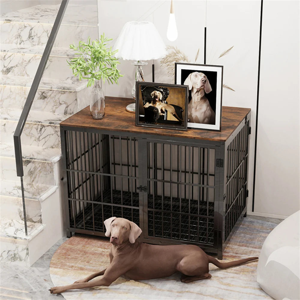 Wooden Dog Crate End Table Elevated Lattice With 3 Doors
