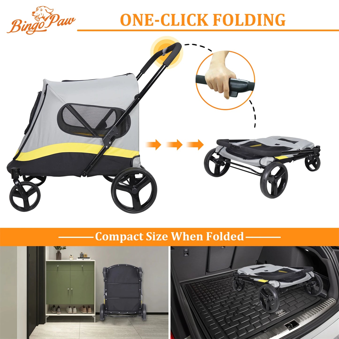 Folding Pet Stroller For Large Dogs With Universal Wheels