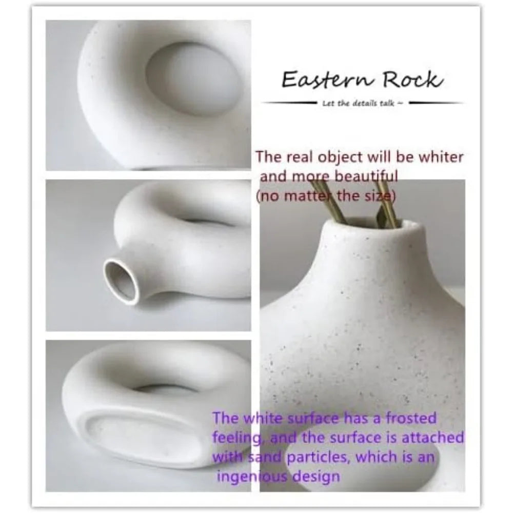 White ceramic vase for pampas grass, drop design donut vase, modern home décor, minimalist Nordic bohemian style
