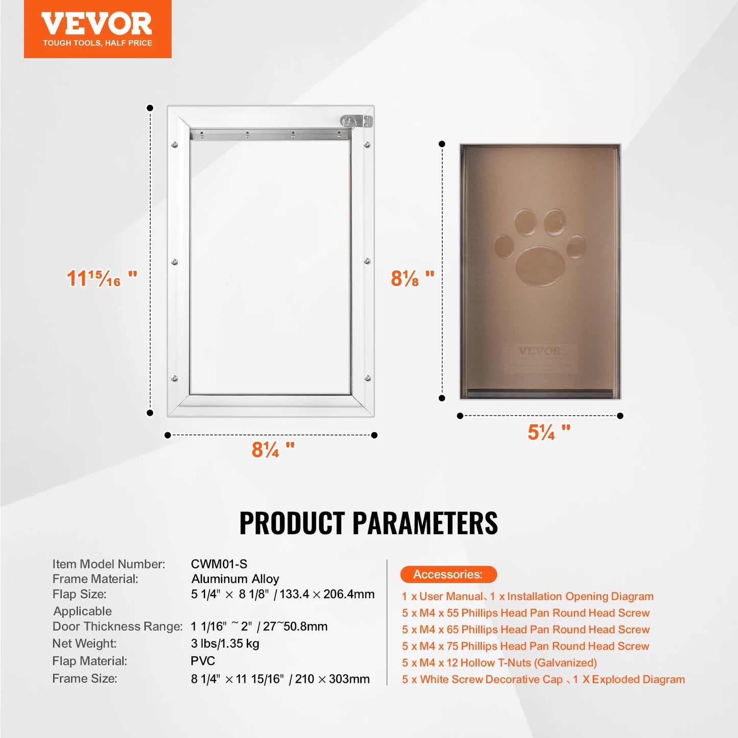 SucceBuy Aluminum Frame Pet Door with Lock and Flap