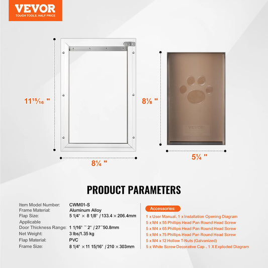 SucceBuy Aluminum Frame Pet Door with Lock and Flap