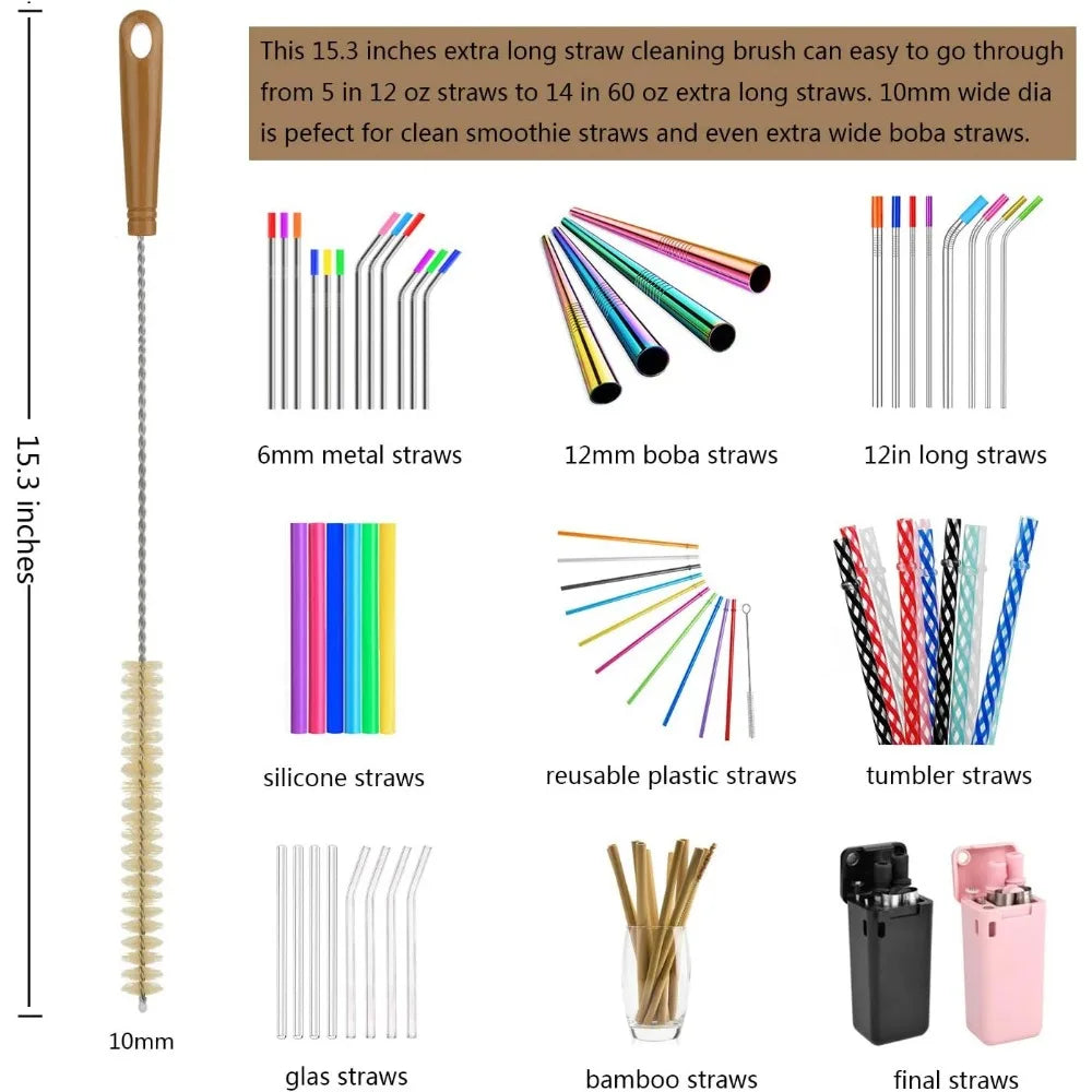 5-pack bottle brush cleaner - long bamboo handle water bottle straw cleaning brush for washing narrow neck beer wine decanter,
