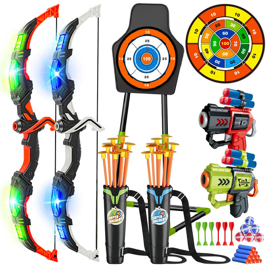 VATOS 2X Bow Arrow And Guns Toy For Kids Night Archery