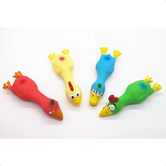 4PCS Safe Latex Dog Squeaky Toys 6.6 Long Soft Chew Molar Dog Small Screaming Rubber Chicken Toys for Puppy Small Medium Dogs