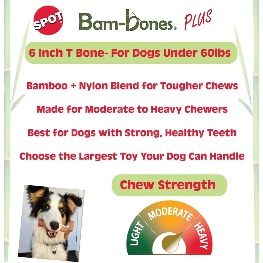 BamBones Plus TBone Bamboo Fiber Nylon Dog Chew Durable for Aggrive Chewers NonSplintering for Adult Dogs Teething Puppies Unde