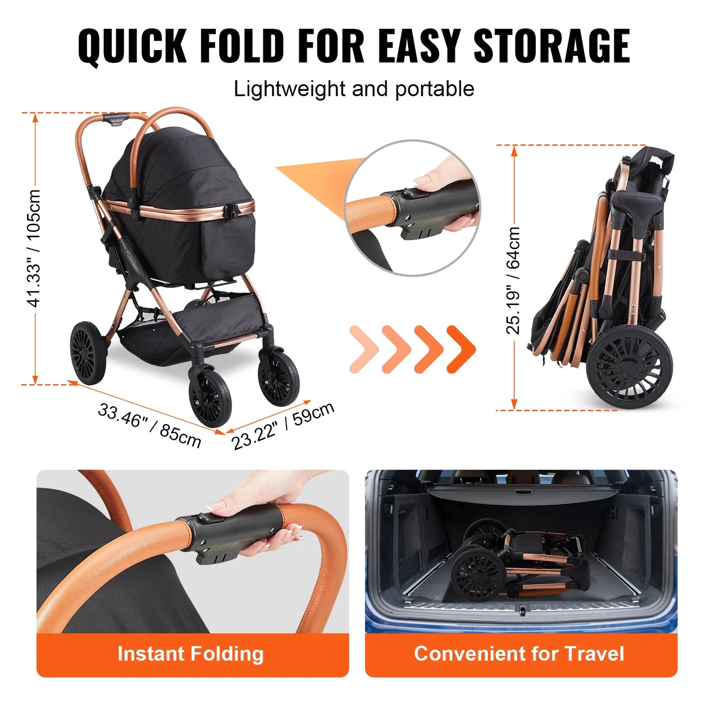SucceBuy Foldable Pet Stroller 66 Lbs With Brakes Basket