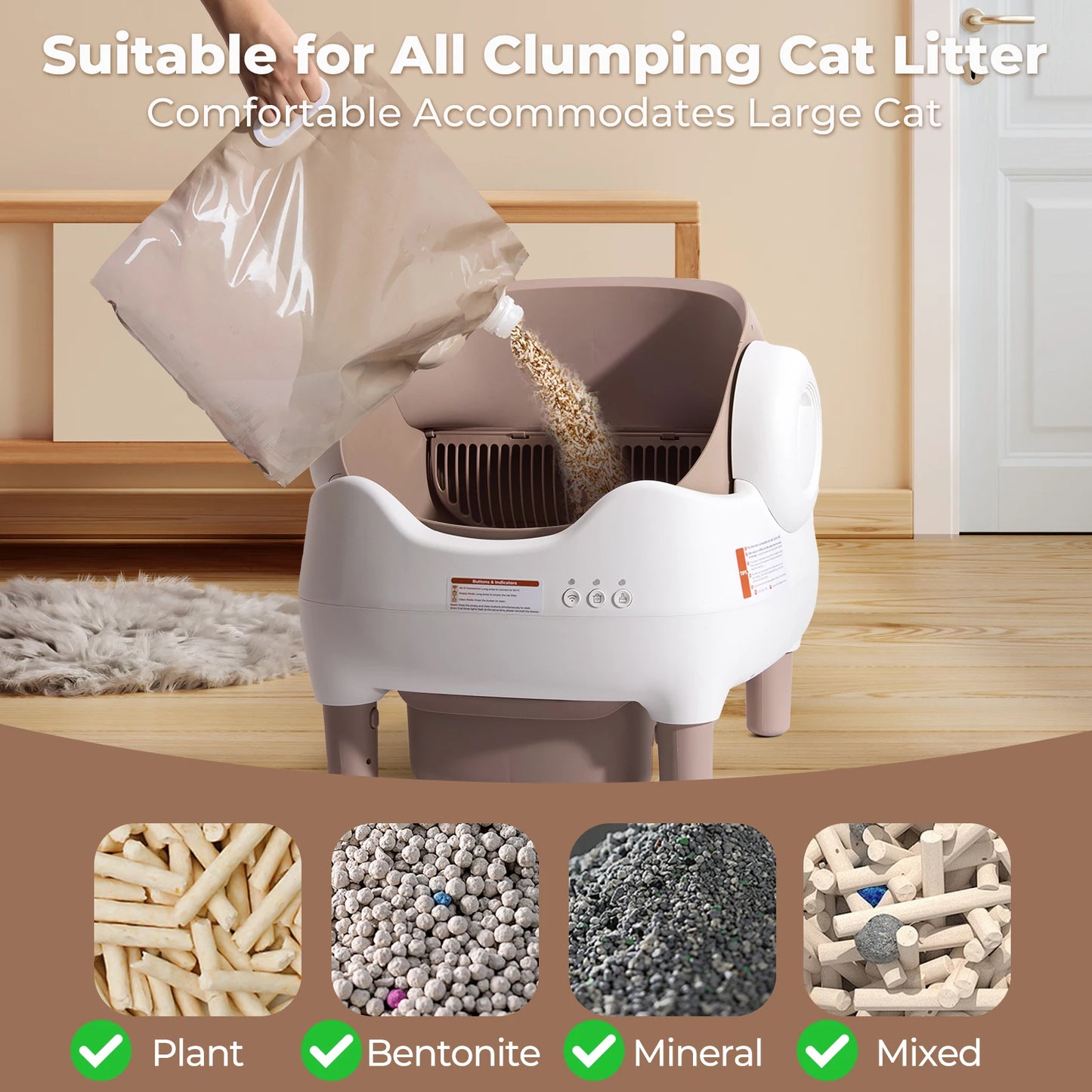 Self Cleaning Cat Litter Box With App Control Open Top