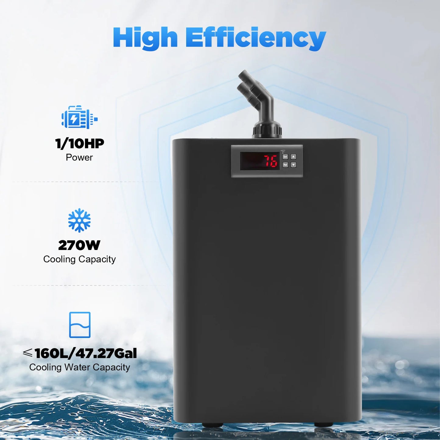 Aquarium Water Chiller 270W Titanium Evaporator Compact