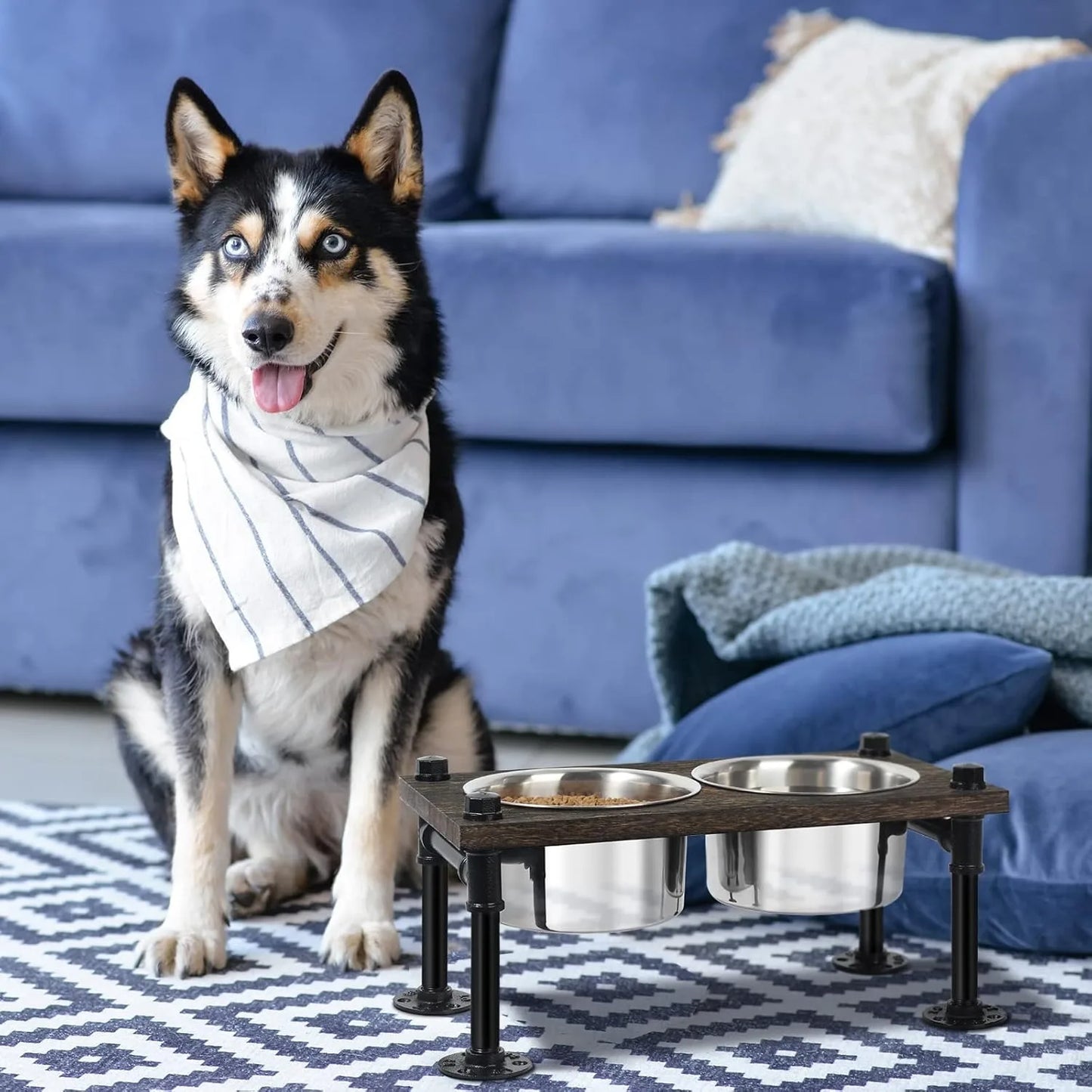 Raised Dog Bowl Stand For Large Dogs With 2 Stainless Bowls
