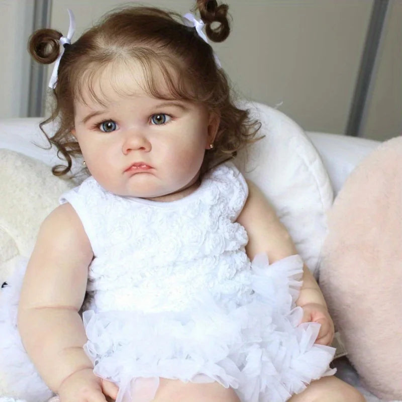 Lifelike 24 Inch Reborn Doll 3D Painted Skin White Dress