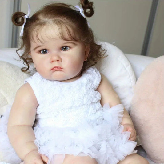 Lifelike 24 Inch Reborn Doll 3D Painted Skin White Dress