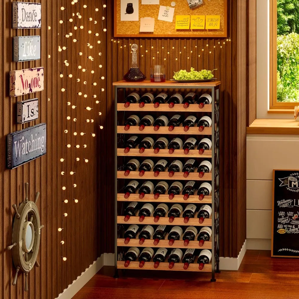 Freestanding 8-Tier Wooden Top Wine Rack for Floor Storage in Kitchen and Pantry