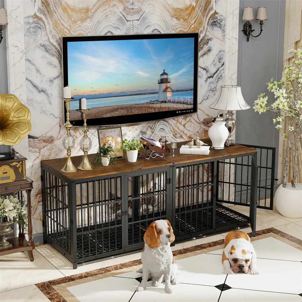 Wooden Dog Crate End Table Elevated Lattice With 3 Doors
