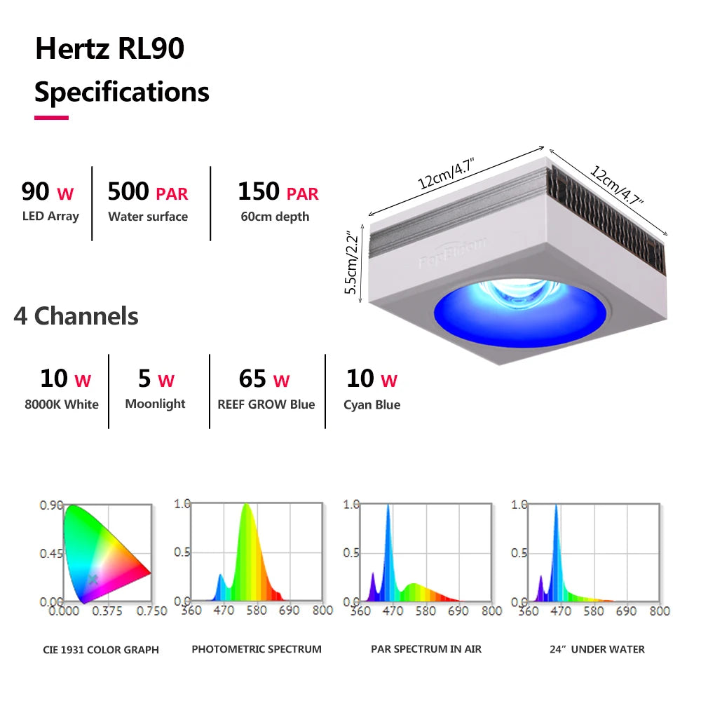 PopBloom RL90 WiFi Aquarium LED Lighting 100W Coral Reef