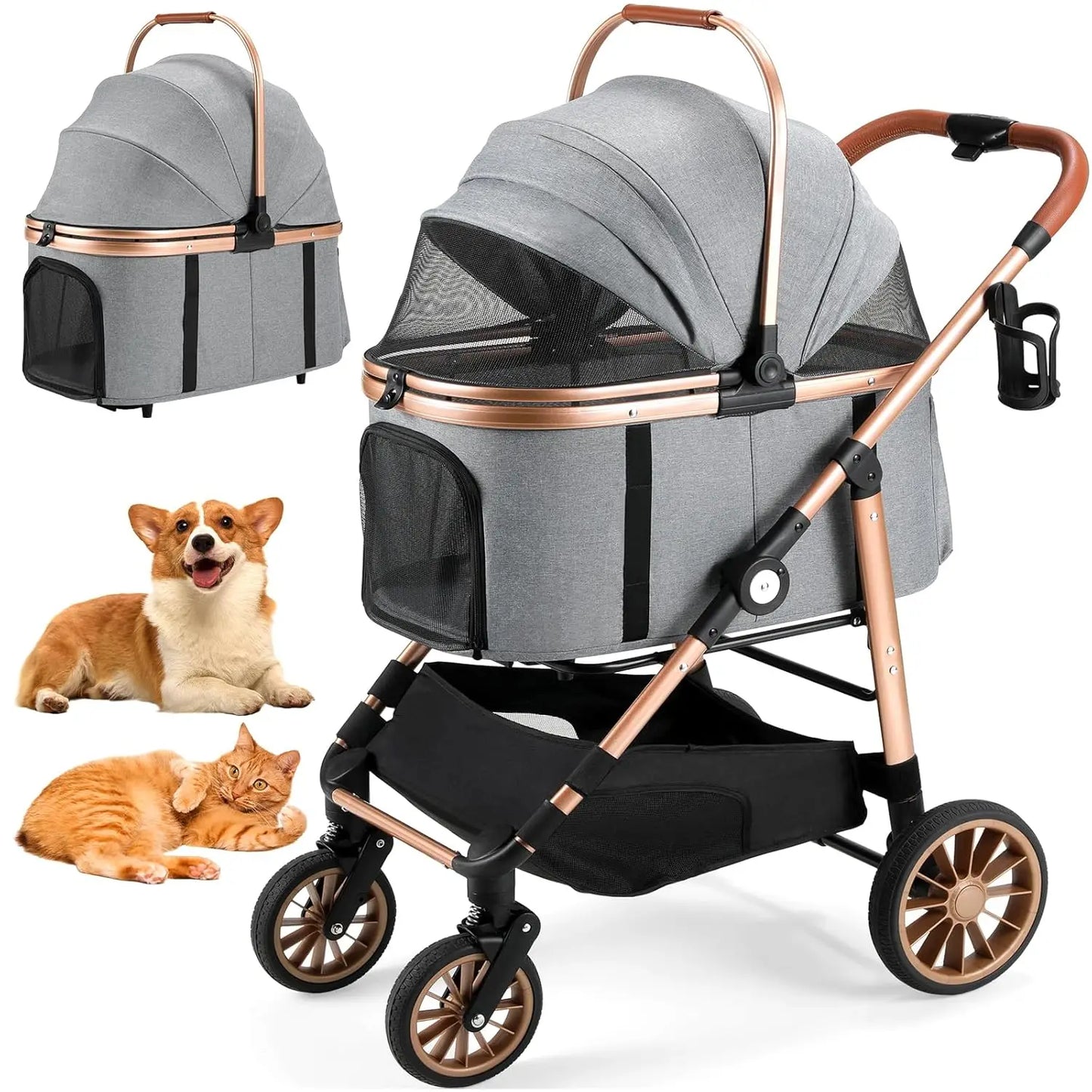 360 Degree High Wheels Foldable Pet Stroller 2 In 1 Dog Cat