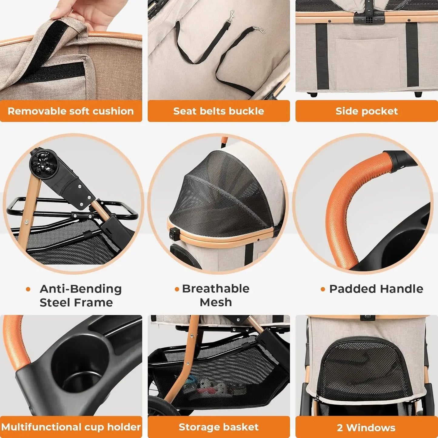 Premium 3-In-1 Large Pet Stroller With Detachable Carrier