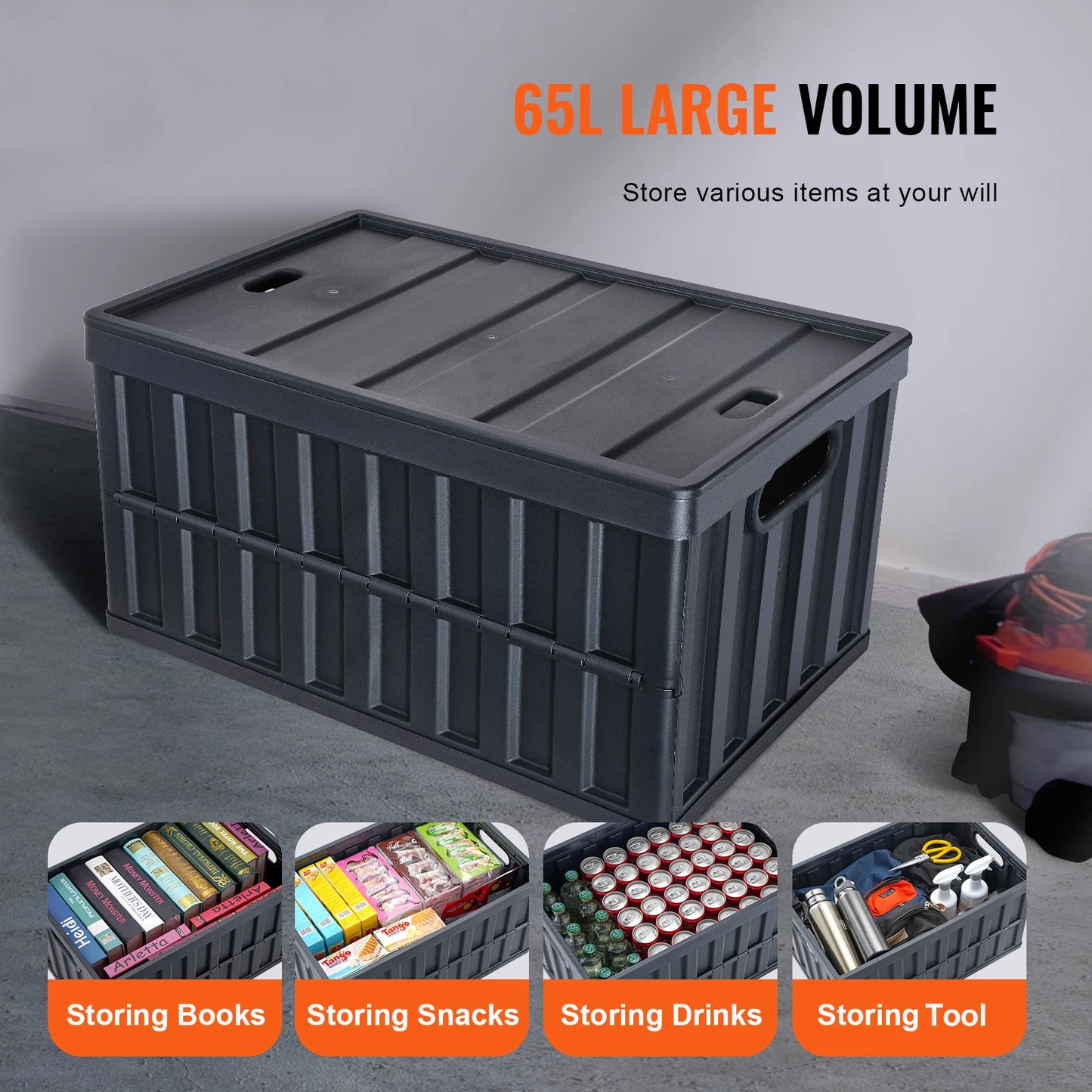 SucceBuy Collapsible Storage Bins 45L 65L Crates With Lids