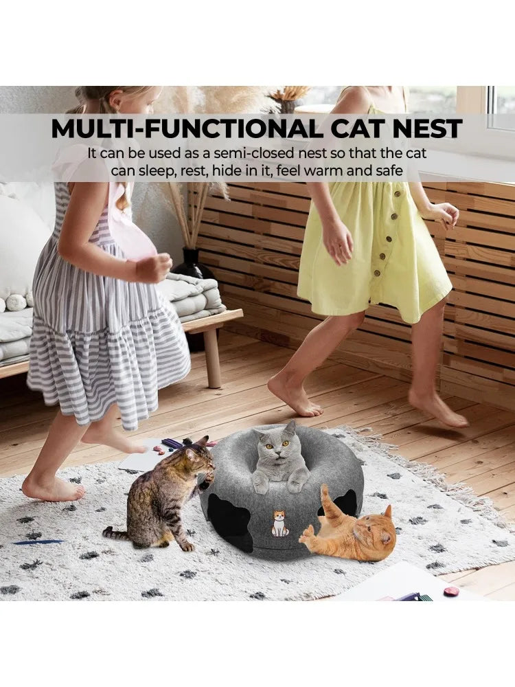 Peekaboo Cat Tunnel Bed Large Donut Cave Washable Indoor
