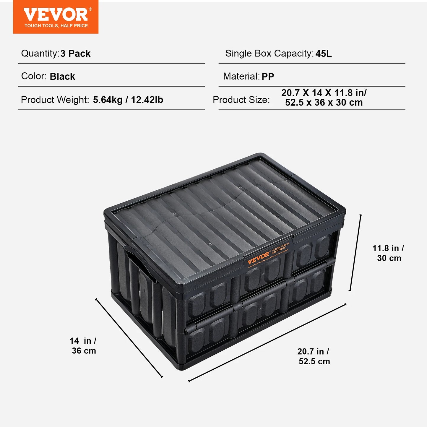 SucceBuy Collapsible Storage Bins 45L 65L Crates With Lids