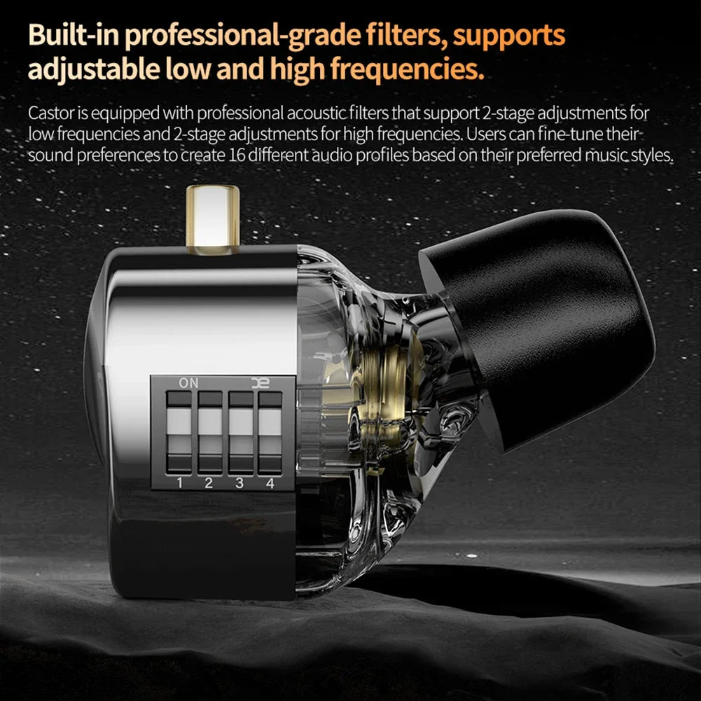 KZ Castor Wired Earbuds In Ear HiFi Earphone Detachable Cable 2 Dynamic Tunable Balanced Armature Earphones with Mic Earbuds