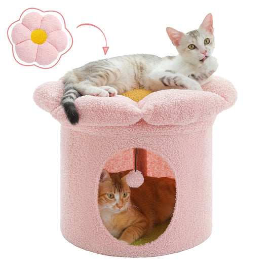 Large Indoor Cat House With Removable Flower Bed Hideaway