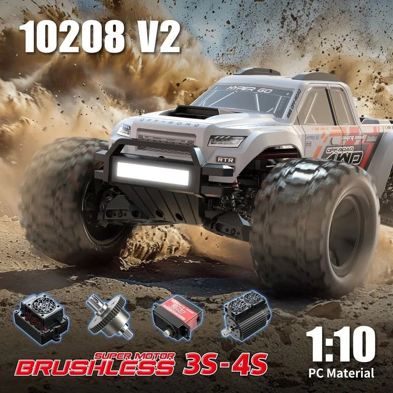 Hyper Go MJX 10208 V2 1/10 RC Car 4WD 60KM/H 80KM/H Brushless Off-Road Vehicle 2.4G Remote Control Drift Monster Truck RC Toys