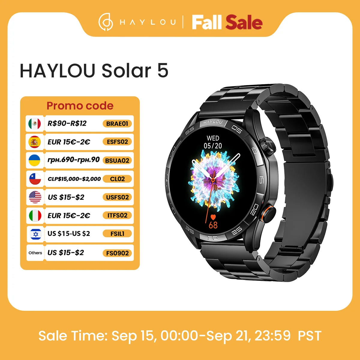 HAYLOU Solar 5 Voice Calling Smartwatch 1.58'' AMOLED Display 60Hz Smart Watch 24H Health Monitoring Sports Smartwatch for Men