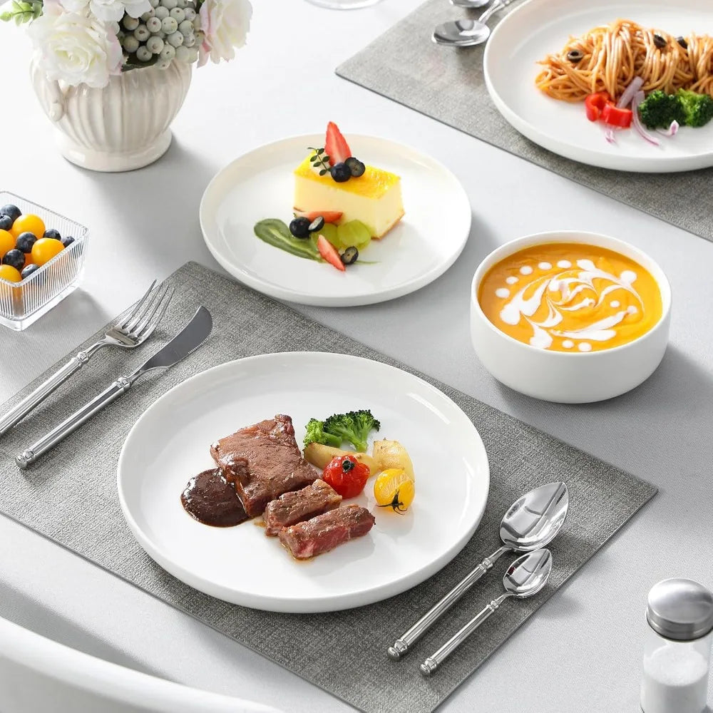 MALACASA Plates and Bowls Sets, 12 Pieces Porcelain Dinnerware Sets Dishware Sets Chip Resistant Ceramic Dish Set Dining Dinner