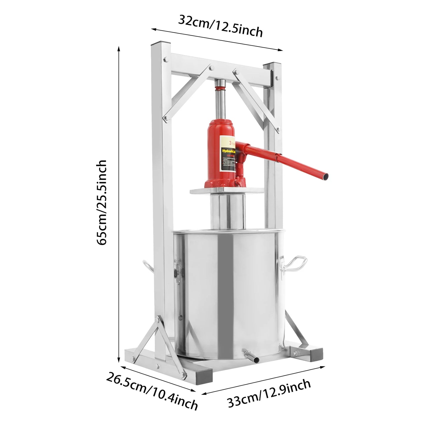 Fruit Wine Press 12L Grape Crusher Juice Maker Stainless Steel with Hydraulic Jack Wine Making Tool