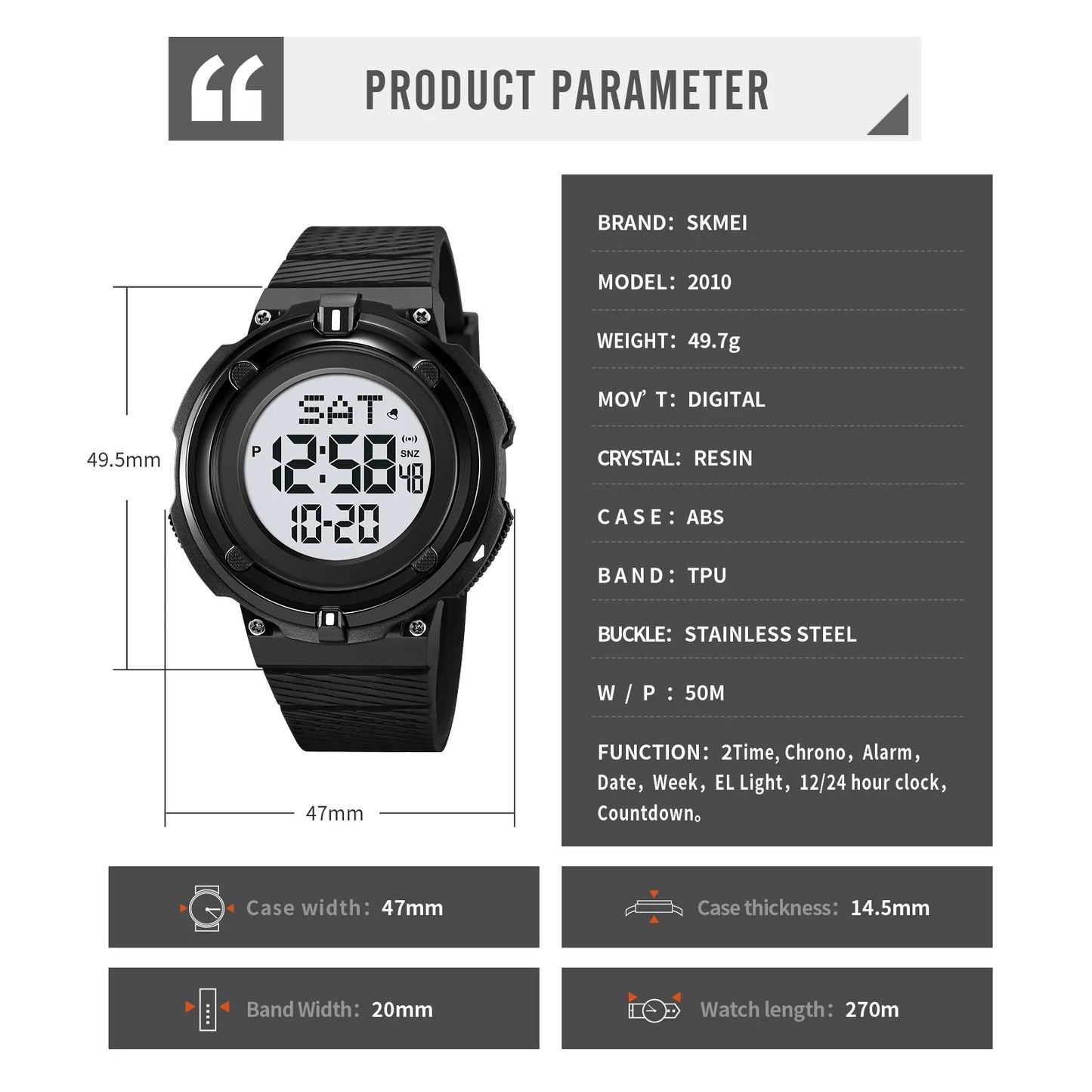 SKMEI Japan Digital Movement Back Light Countdown Wristwatch Electronic Watches For Mens 5Bar Waterproof Calendar Chrono Watches