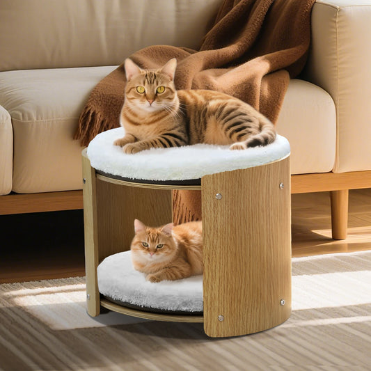 Elevated Indoor Cat Bed Two Tier Bamboo Cat Tree Mat