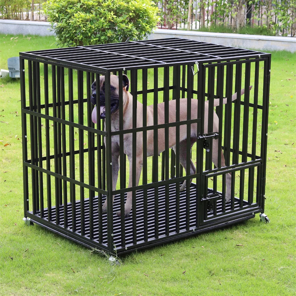 XXL Heavy Duty Square Tube Dog Crate With Lockable Wheels