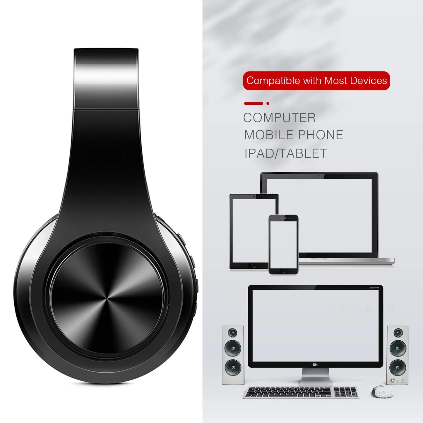 HIFI Stereo Bluetooth Earphones Wireless Headphone Music Headset with Mic FM and SD Card Support for Mobile Xiaomi iPhone Samsung Tablet