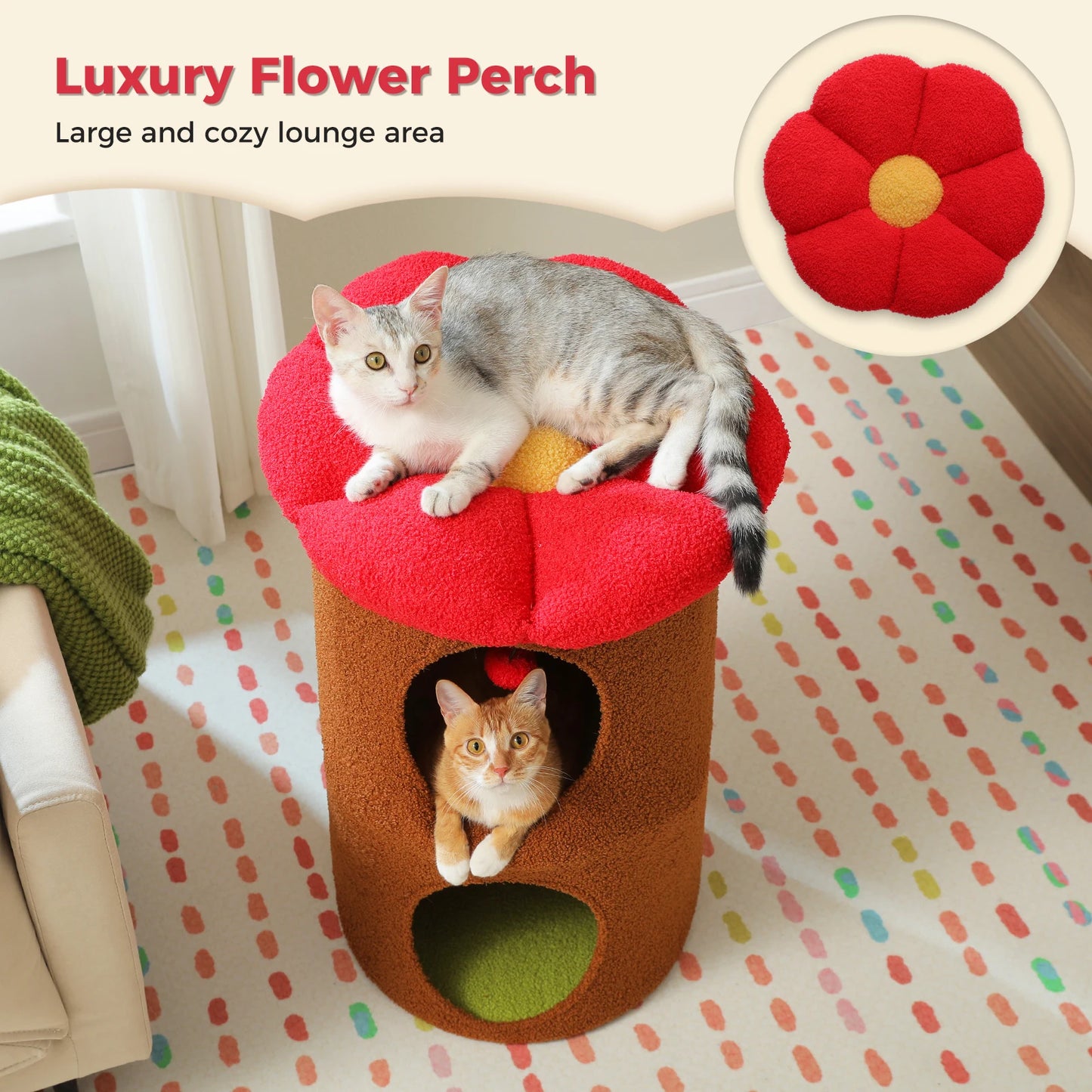 Double Deck Cat House Cozy Condos With Flower Perch Indoor