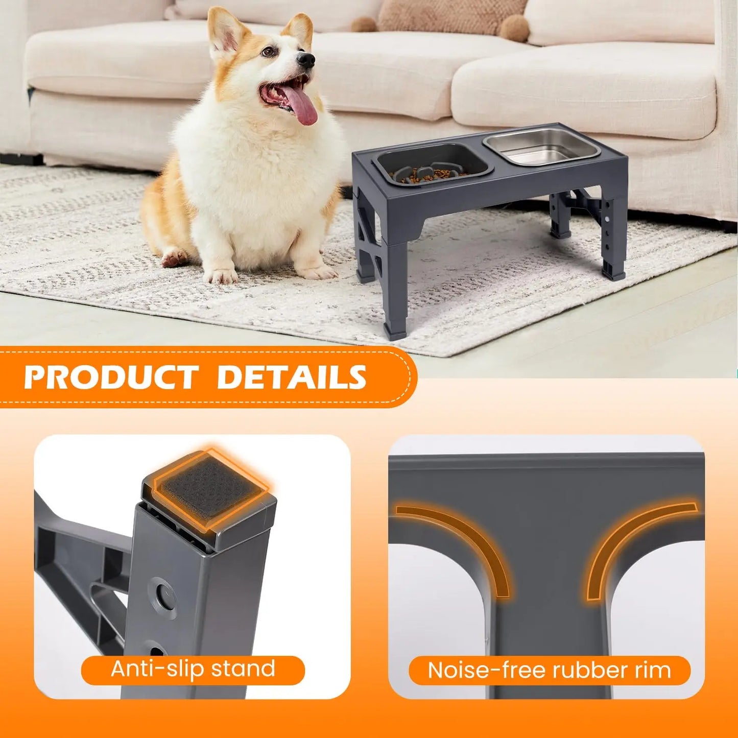 Elevated Slow Feeder Dog Bowls With Non Slip Foldable Stand