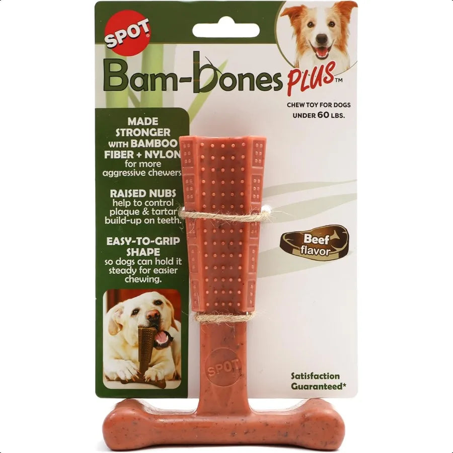 BamBones Plus TBone Bamboo Fiber Nylon Dog Chew Durable for Aggrive Chewers NonSplintering for Adult Dogs Teething Puppies Unde