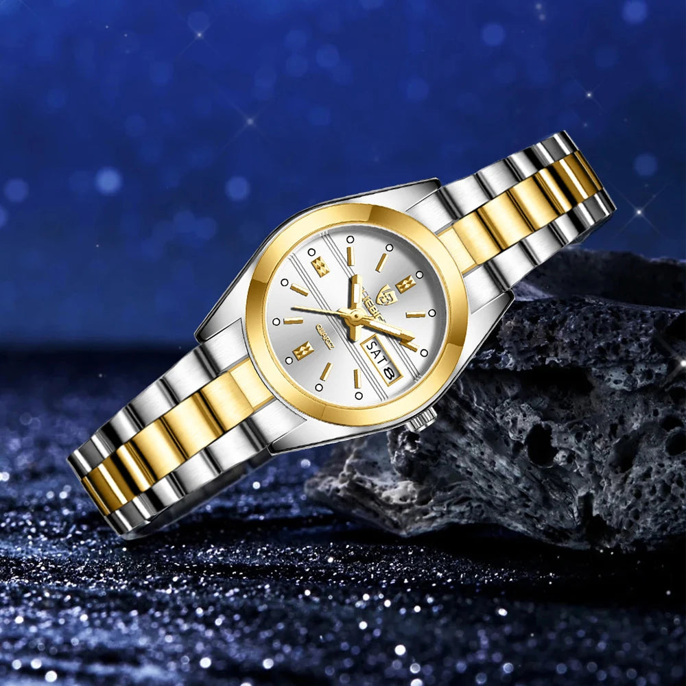 Luxury Stainless Steel Quartz Mens Wristwatch Waterproof