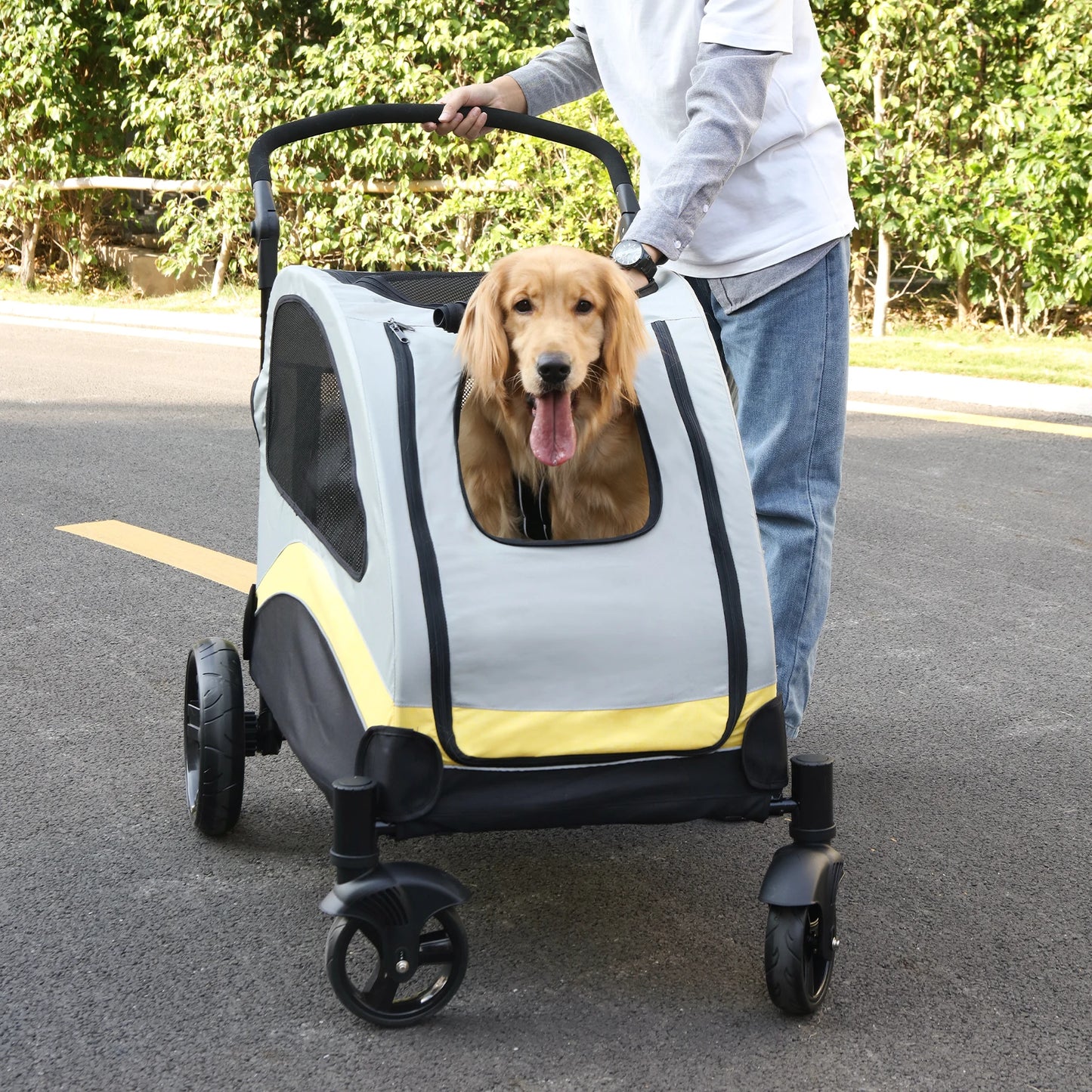 Portable Dog Stroller 4 Wheels Foldable Outdoor Carrier