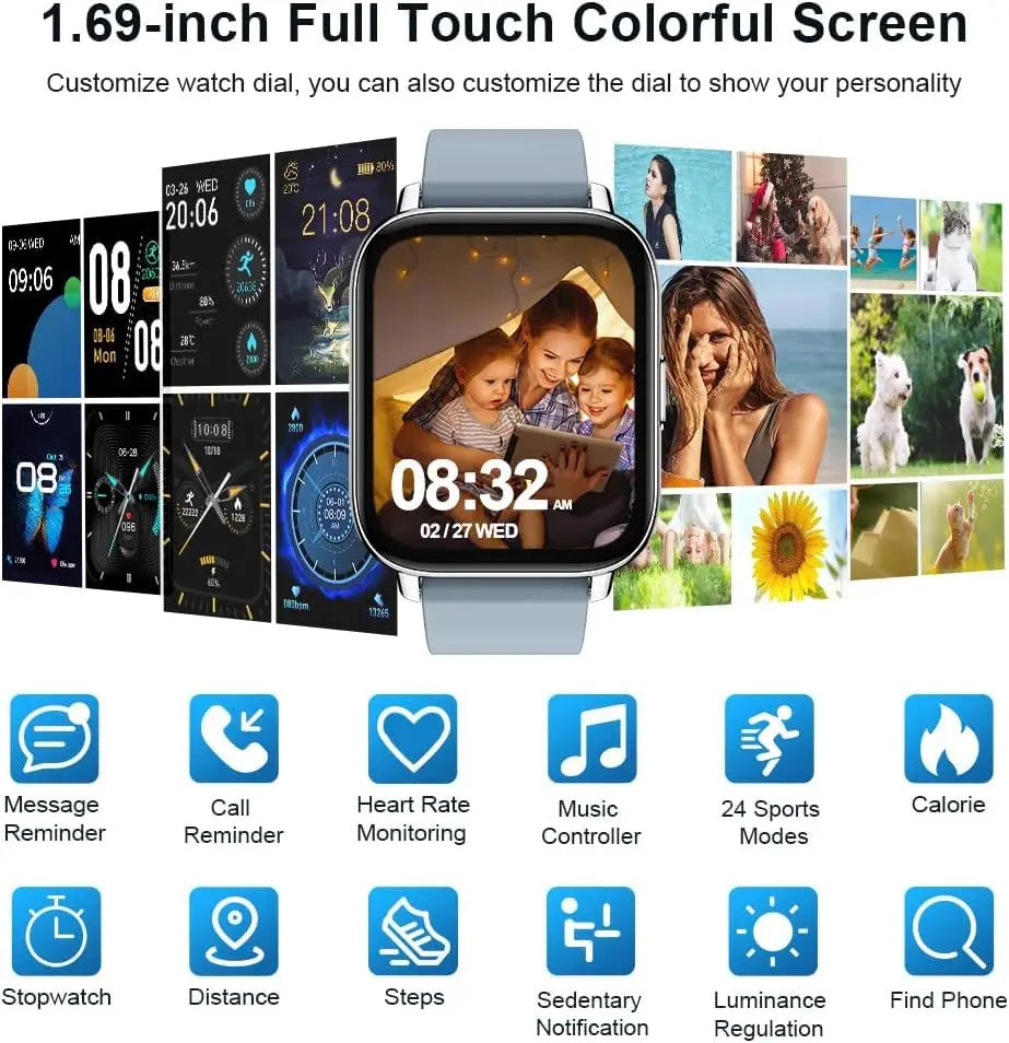 Nerunsa Smart Watch 1.69Inch Touchscreen Fitness Tracker