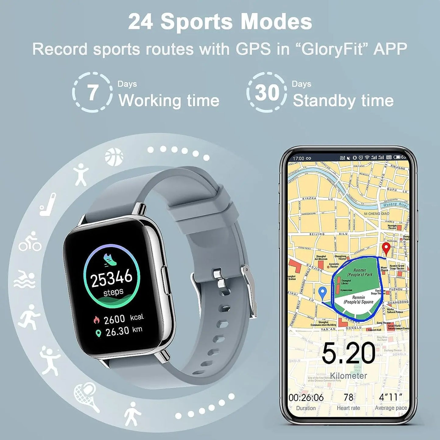 Nerunsa Smart Watch 1.69Inch Touchscreen Fitness Tracker