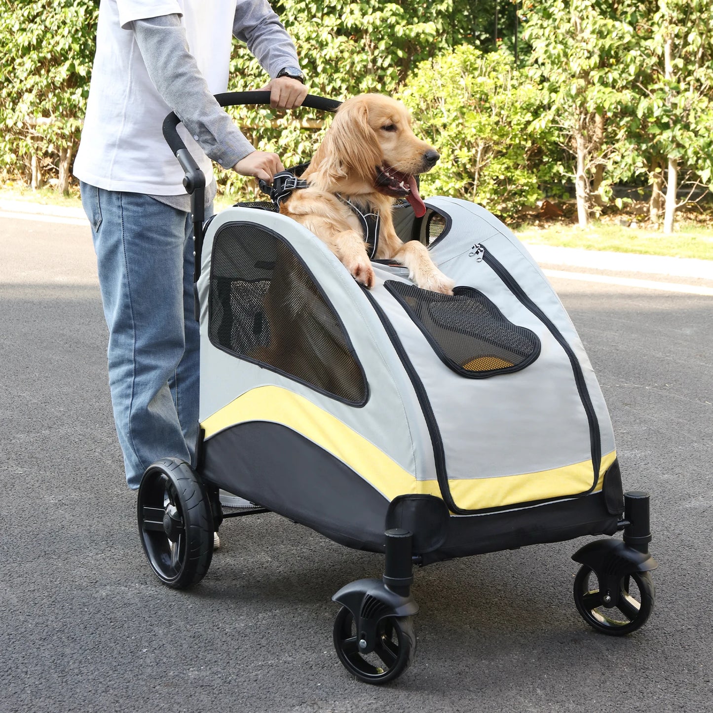 Portable Dog Stroller 4 Wheels Foldable Outdoor Carrier