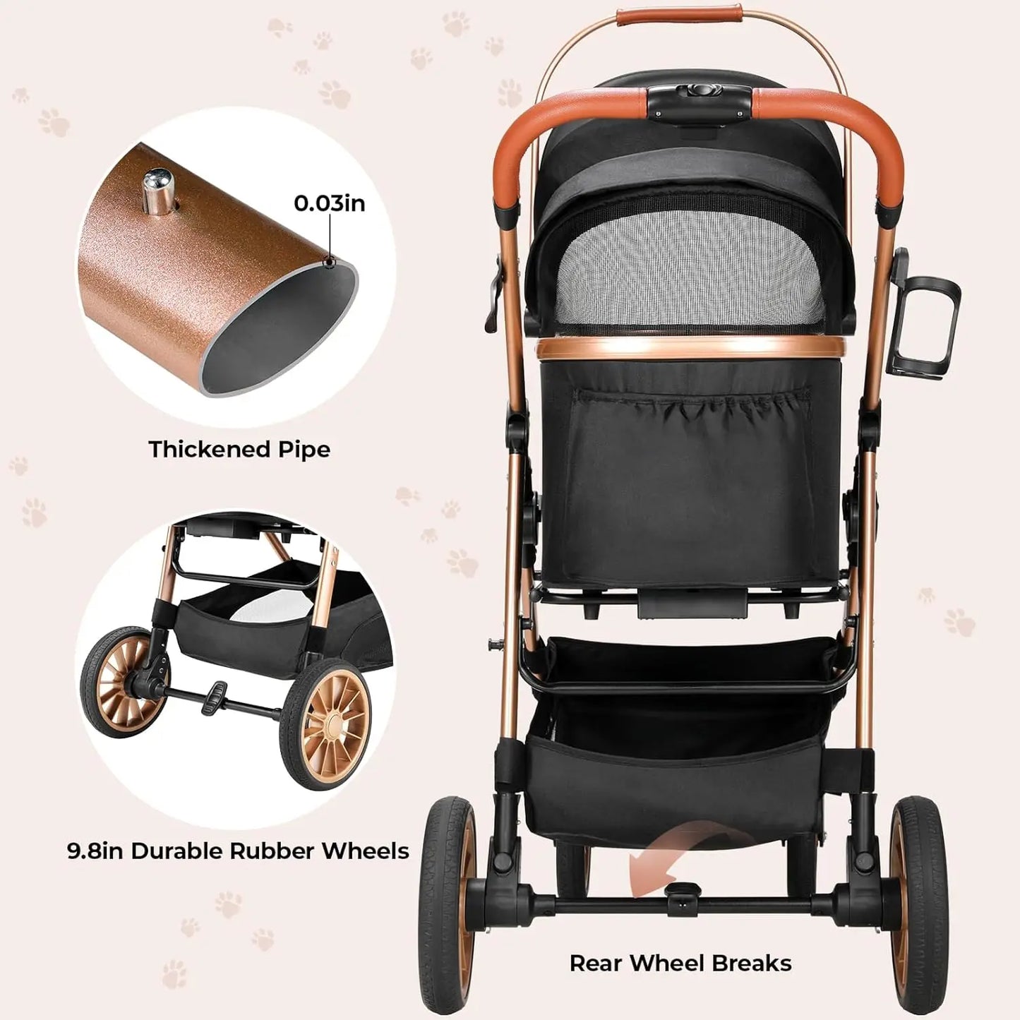 360 Degree High Wheels Foldable Pet Stroller 2 In 1 Dog Cat