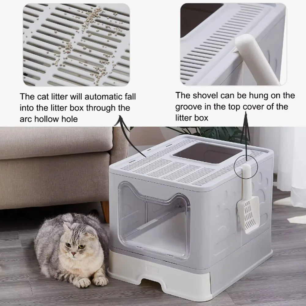 Foldable Litter Box With Drawer Design And Scooper