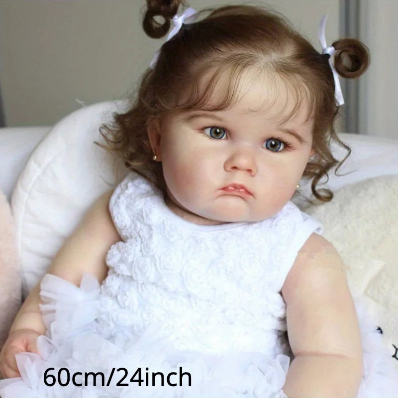 Lifelike 24 Inch Reborn Doll 3D Painted Skin White Dress