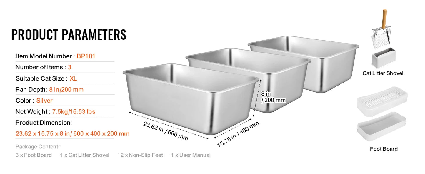 SucceBuy Cat Litter Box Large Stainless Steel Enclosed Odor-Free Cat Litter Box with Scoop Wide Filtering Foot Board for Cats