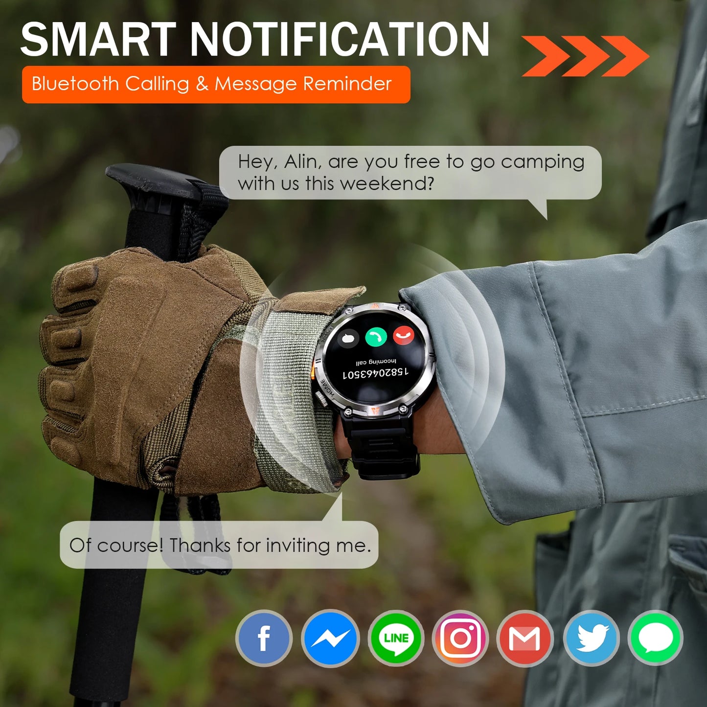 EIGIIS KE3 Smart Watch 3ATM Waterproof Original Design For Men Bluetooth Call Health Monitor With Flashlight 100+ Sports Modes