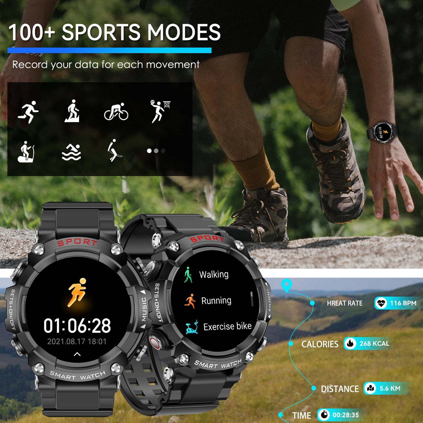 LaNikar Smart Watch AMOLED Display With In-Ear Bluetooth Headset Heart Rate Blood Pressure Oxygen Saturation Monitoring HD Audio