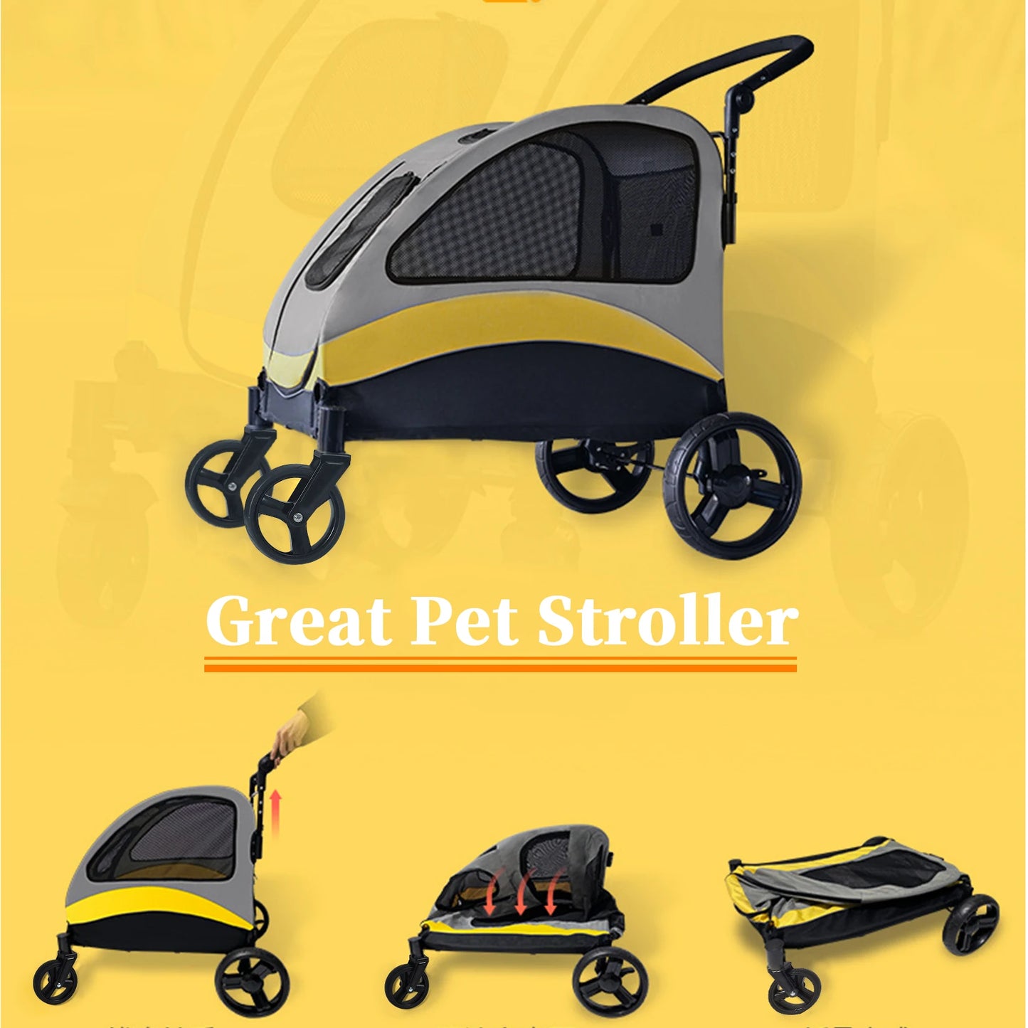 Portable Dog Stroller 4 Wheels Foldable Outdoor Carrier